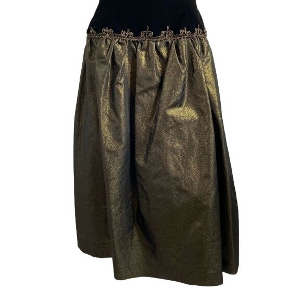 Vintage Cachet Bari Protas Prom Dress Black Velvet Gold Shimmery Evening Gown US - Picture 3 of 13
